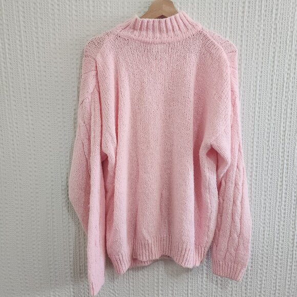 Vintage Partners by Mervyns Pink Chunky Cable Knit Mock Neck Sweater Size Large - Picture 2 of 10
